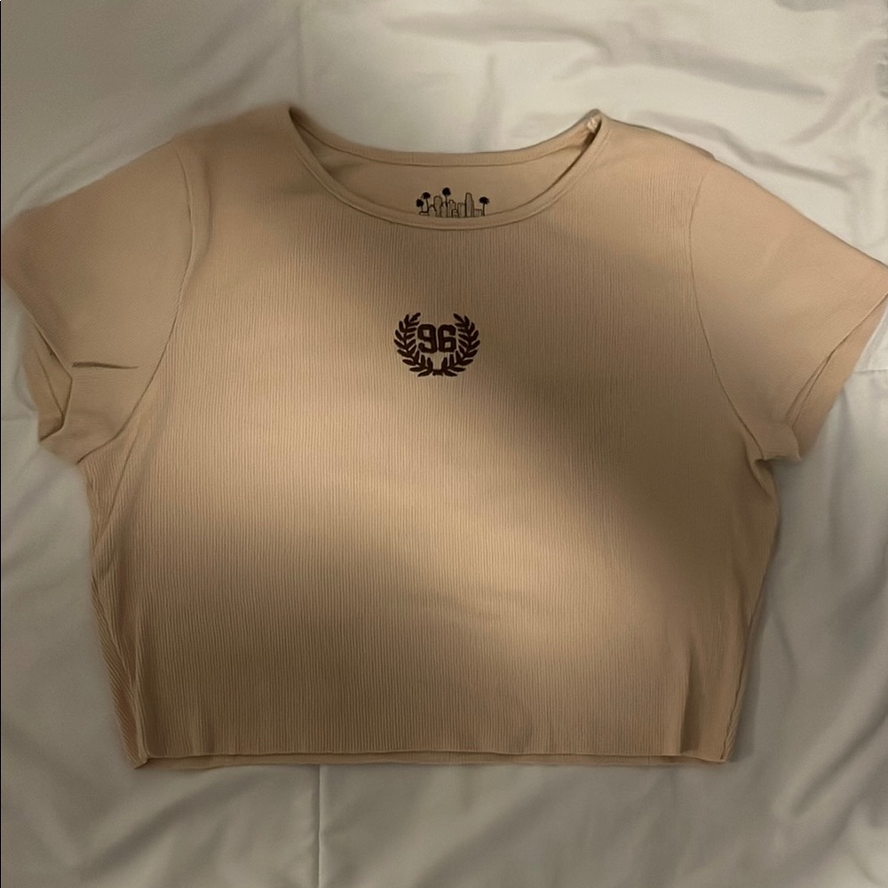 Tan Fitted Crop T-Shirt Short Sleeve